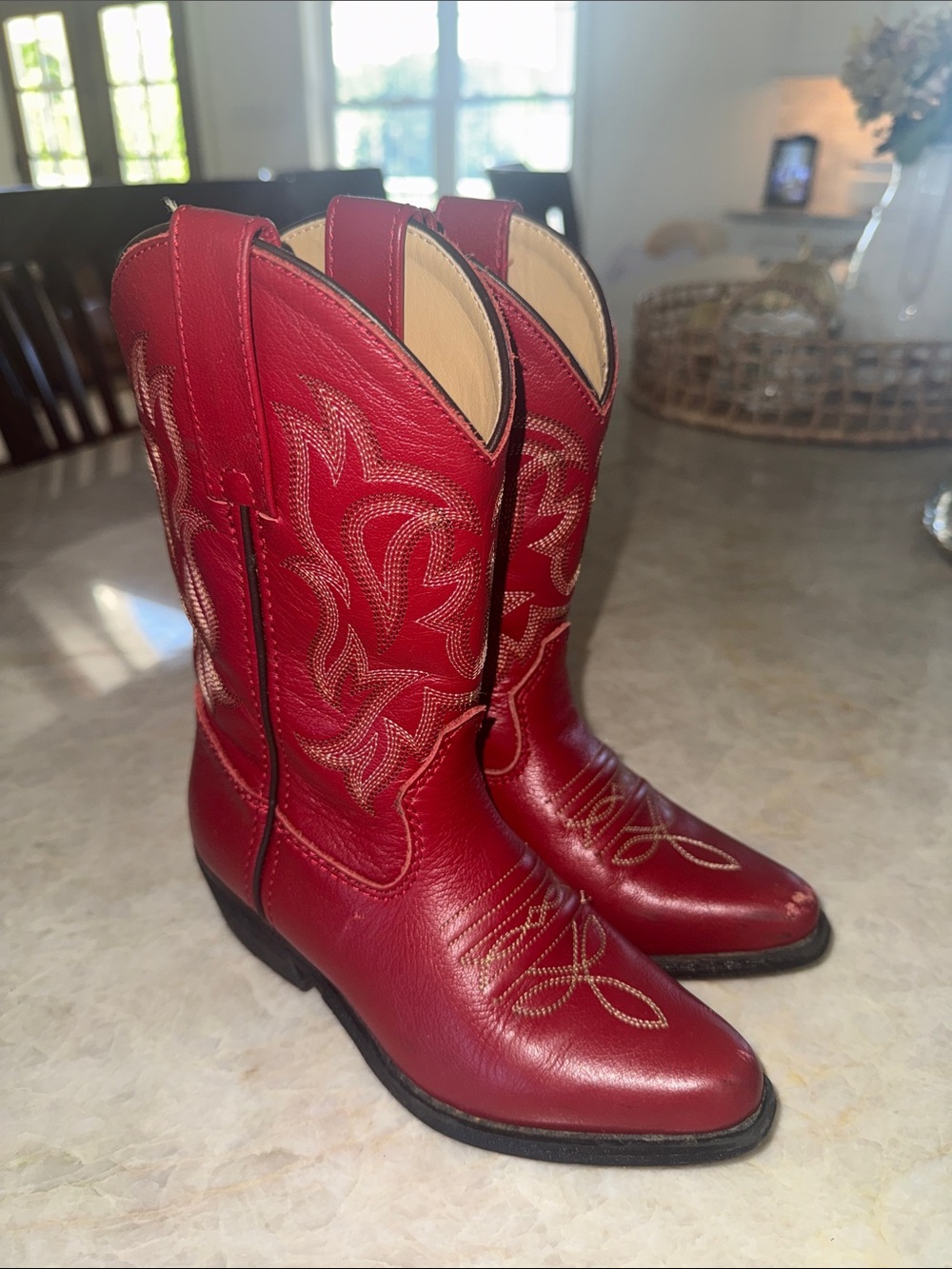 Shyanne Red Kids Cowboy Boots with Decorative Stitching